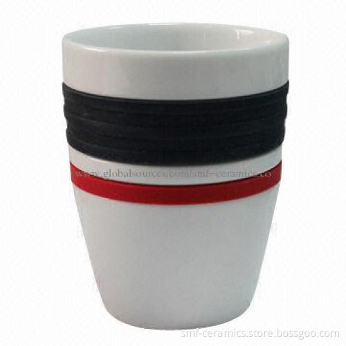 Promotional Single-walled Mug with Silicone Cover and Rubber Sleeve, Made of Porcelain